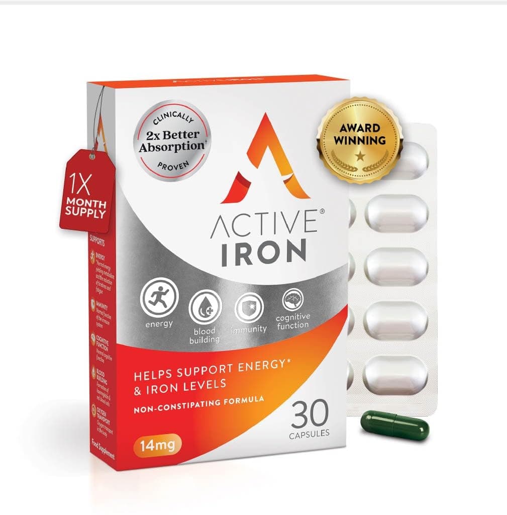 Active Iron Supplement 14 mg – Helps Support Iron & Energy Levels – Gentle, Non-Constipating, Highly Absorbed – 30 Capsules, 1 Month Supply