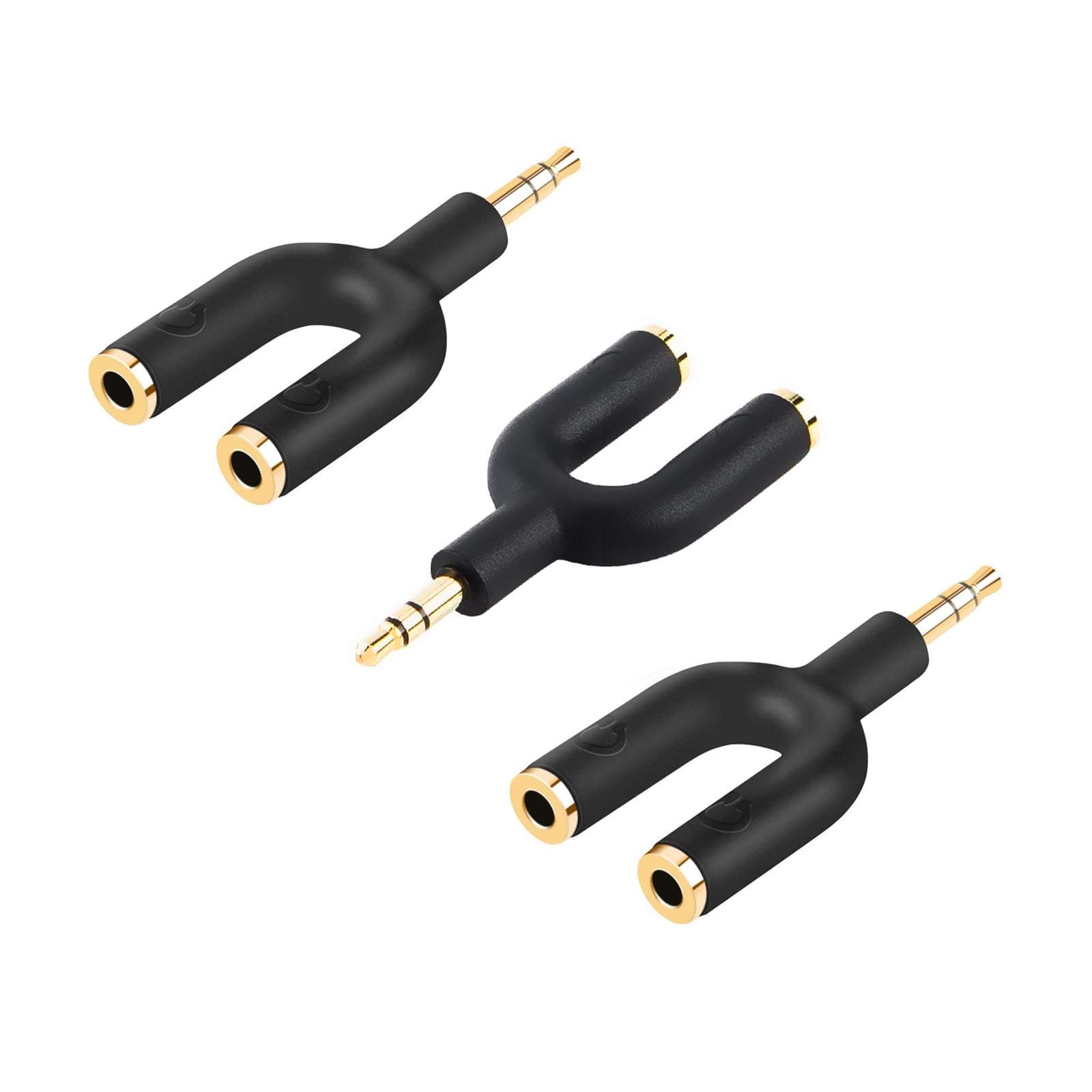 CableCreation 3-Pack Headphone Splitter Adapter, Aux Stereo Y Jack Splitter Adaptor, 3.5mm Male to 2 Port 3.5mm Female Adaptor for Headset, Earphone, iPhone, iPad, Tablets, MP3 Players, Car Stereos