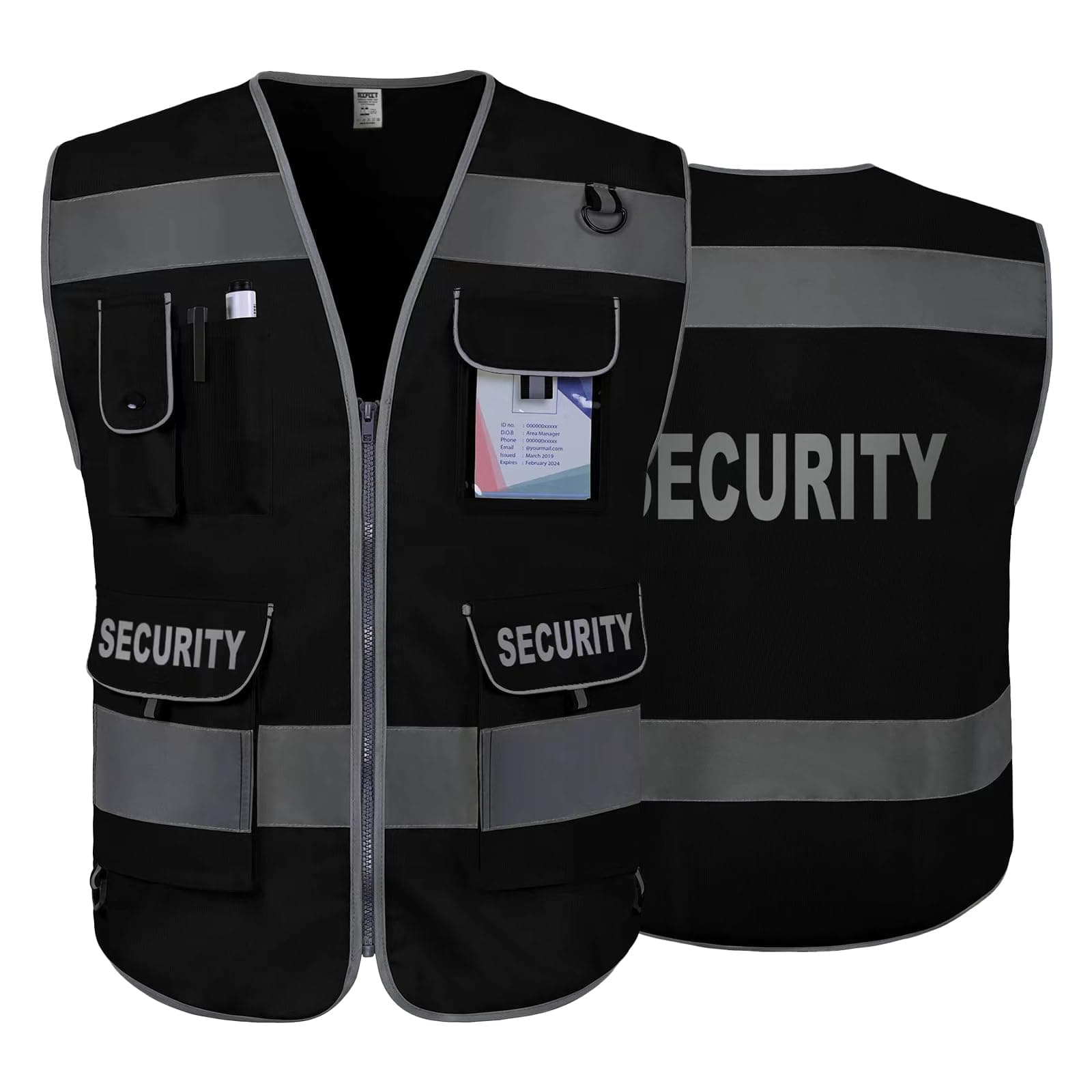 TCCFCCT Security Vest for Security Guard 9 Pockets High Visibility Safety Vest