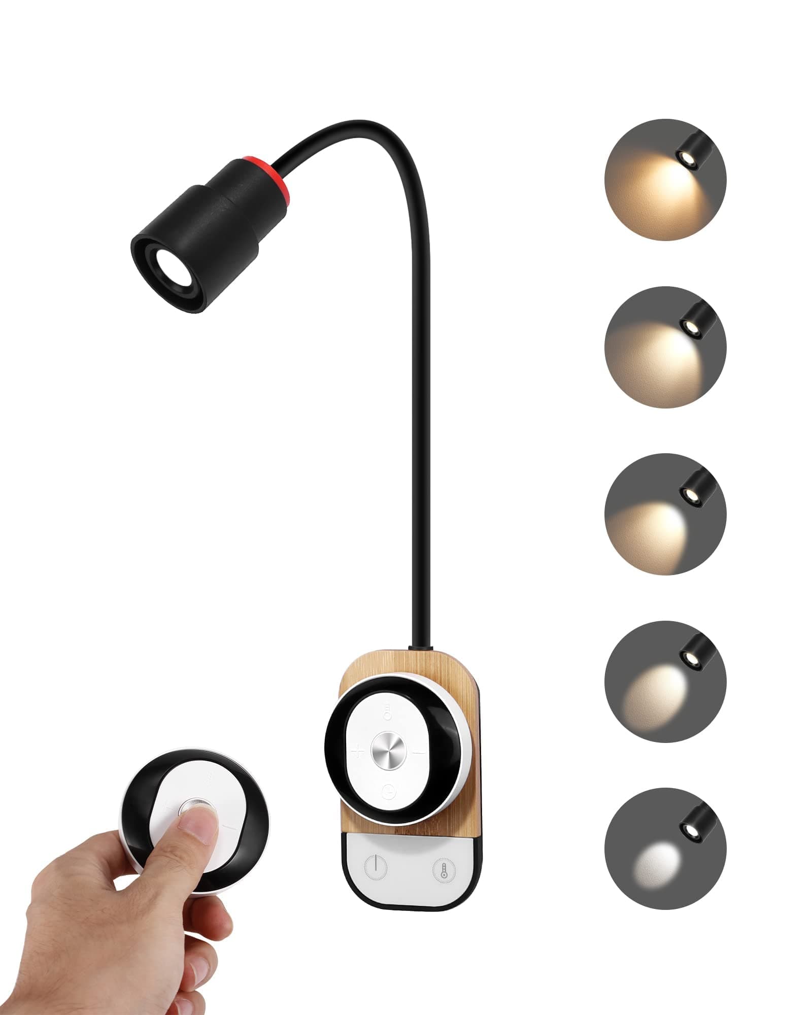 ALLOMN Reading Light 5 Dimming, Wall Reading Light for Books in Bed Bedroom Book Lights Focused Reading Lamp Headboard Lights, USB Wall Lamp Touch Control, Remote Control Easy to Install, 5500K