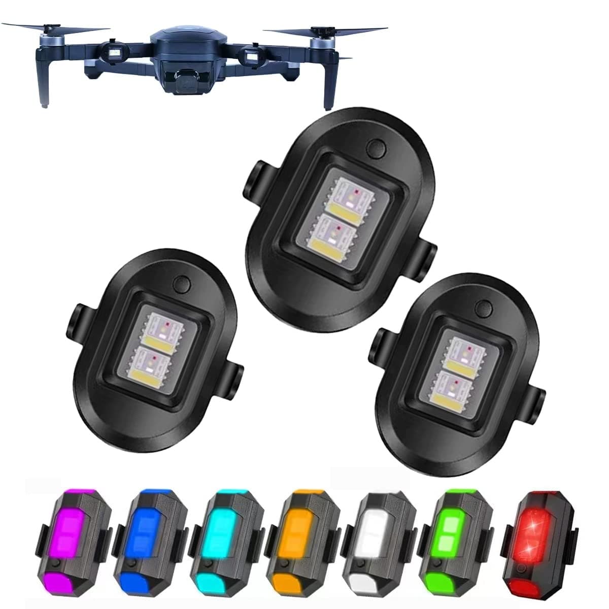 Drone Strobe Lights, Anti-Collision Strobe Lighting, 0.012 lbs Long Battery Life RGB LED Lights for DJI Mini 2/Air 2S/Mavic Air 2/2 Pro/Mavic Mini/FPV/Phantom/Holy Stone Drone (3 Pack)