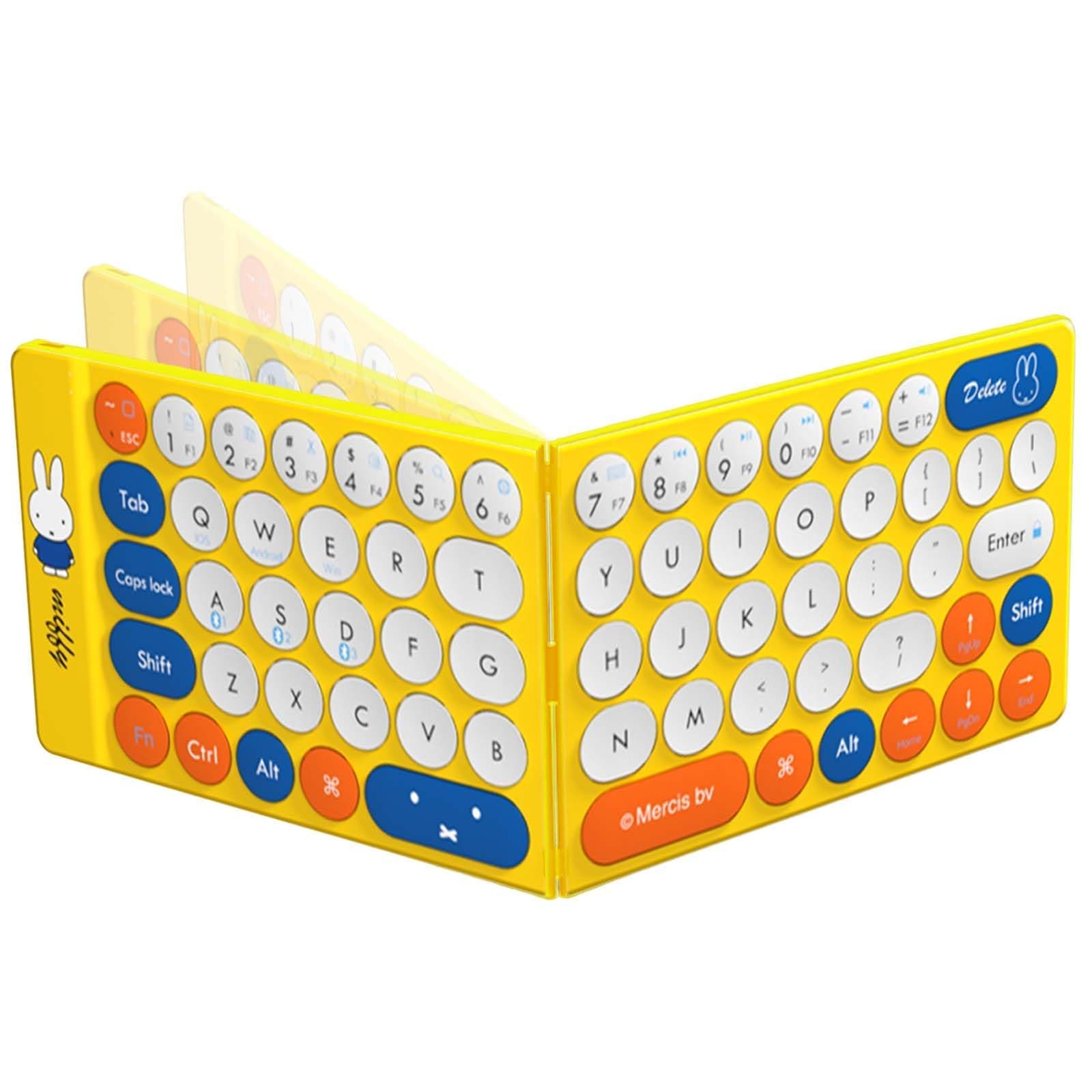 MIPOW x Miffy Bluetooth Keyboard for iPad, Foldable Mini Wireless, Multi-Device, Rechargeable, Portable Keyboard Compatible with Windows, Mac, Android, iOS (Yellow), Christmas Gifts