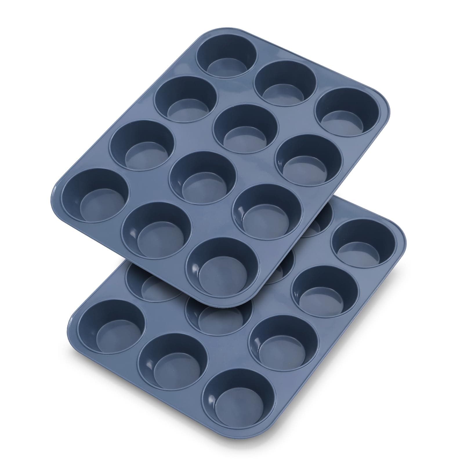 2 Pack Silicone Muffin Baking Pan & Cupcake Tray 12 Cup - Nonstick Cake Molds/Tin, Silicon Bakeware, BPA Free, Dishwasher & Microwave Safe (12 Cup Size, Grey)