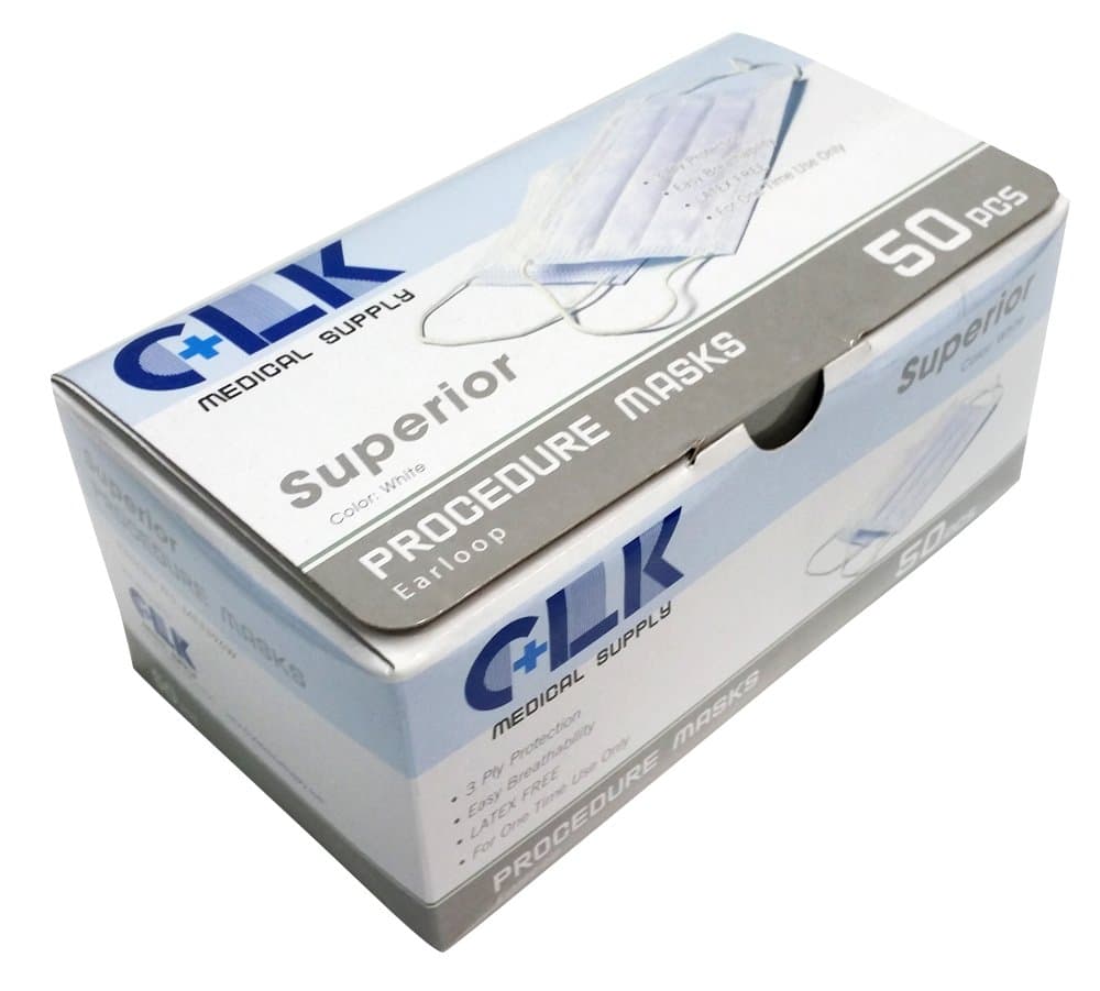 CLK Medical Supply Superior Ear Loop Procedure Face Masks Basic, Soft & Light, 3-ply Protection, 17.5 cm x 9 cm