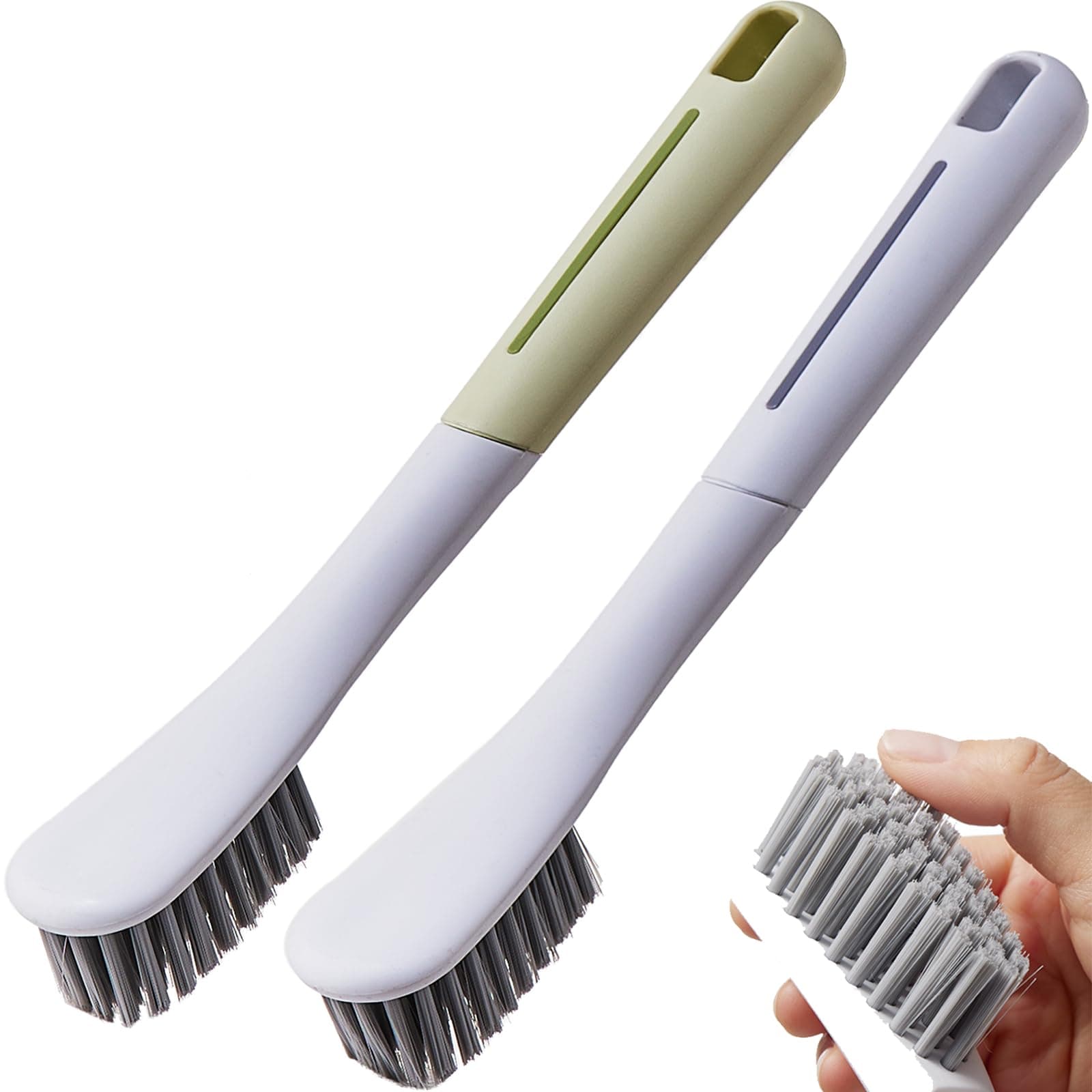 2PCS Laundry Stain Brush with Long Handle Laundry Brush for Stains on Clothes Soft Bristle Brush for Cleaning Clothes Shoes Sneakers Laundry Scrub Brush for Stain Removal, Green White