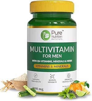 Pure Nutrition Multivitamin for Men with Biotin, Vit A, C, Iron, Alfa Alfa, Moringa, Ginseng, Fenugreek & Green Tea | Supports Immunity, Energy, Stamina, Bone & Overall Health | 30 Veg Tabs (Pack 3)