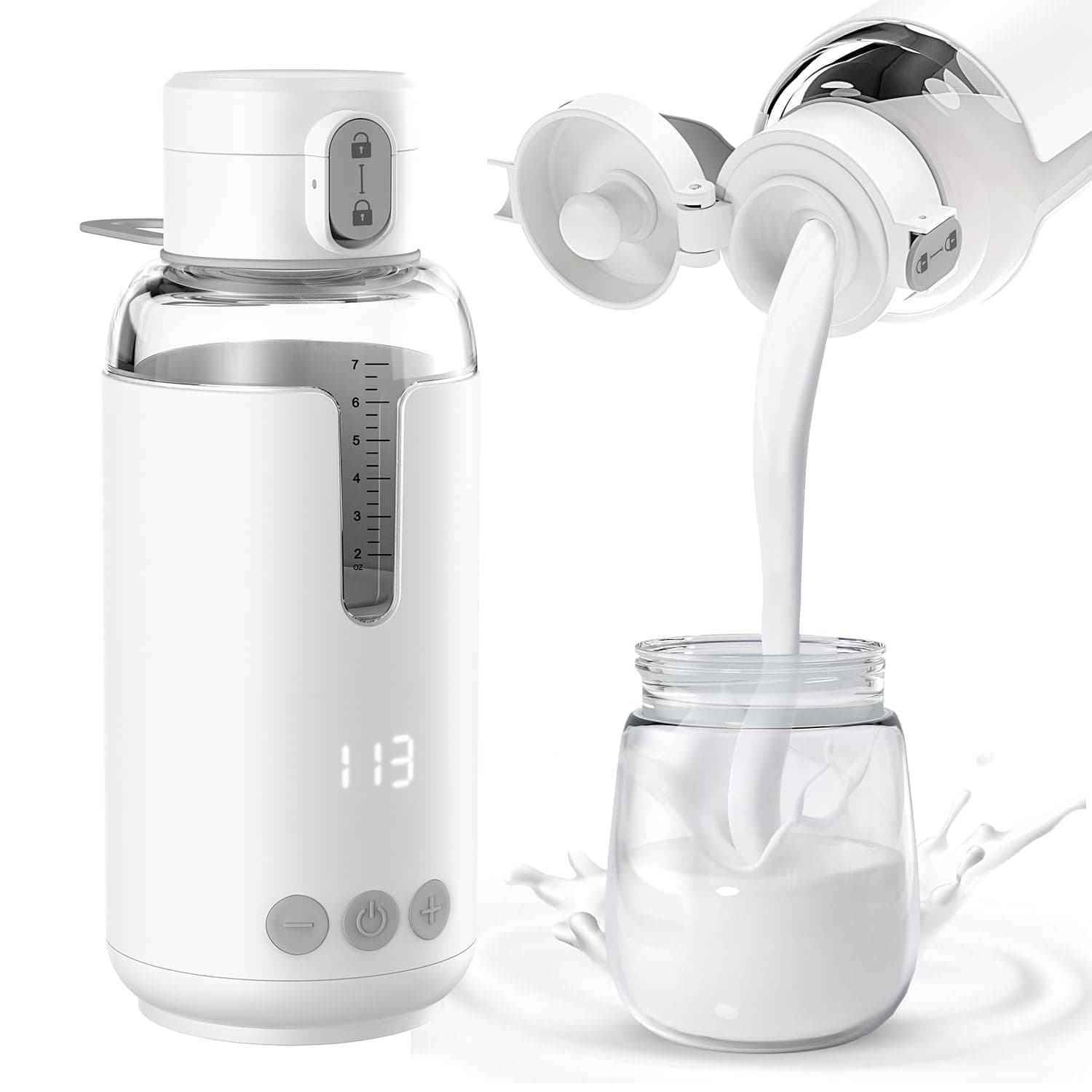 bopopo Portable Water Warmer for Formula,Milk,Precise Temp Control,Battery Powered Instant Warmer for Travel,8 Ounce,Smart Wireless Baby Flask for Car,Airplane Journey,White