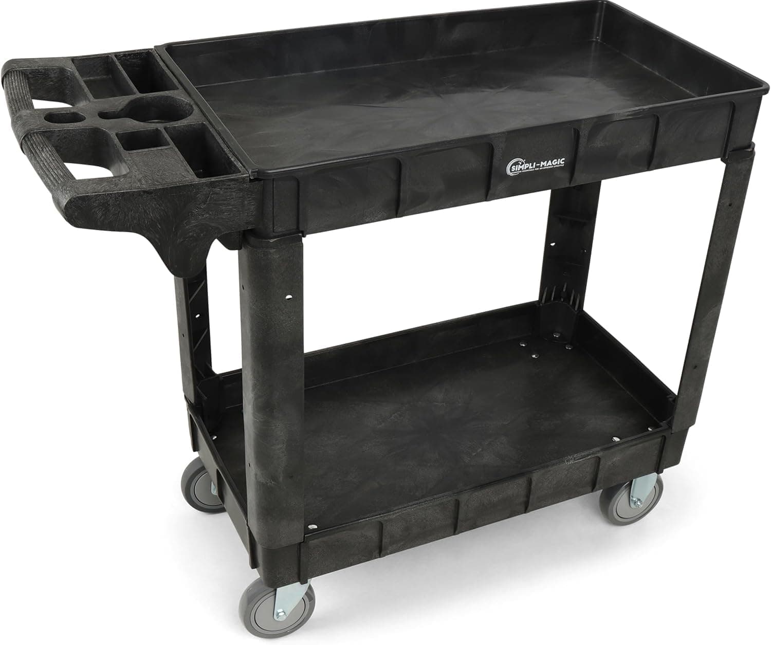 Simpli-Magic Rolling Utility Cart with Wheels Heavy Duty with Ergonomic Handle, Deep Shelves for Garage, Warehouse, Workshop, 600lbs Capacity 40" x 33" x 17"