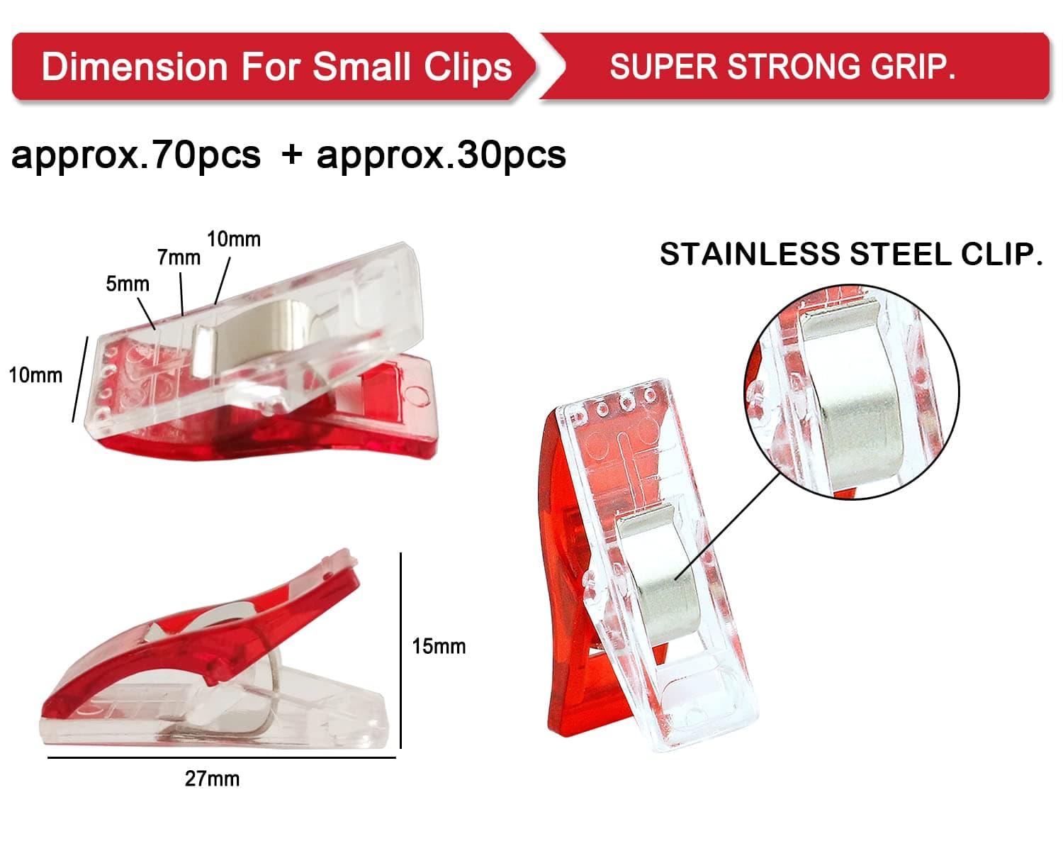 BamLue 100 Pieces Sewing Clips Multi-Color with Tin Box for Sewing Craft, Crafting, Crochet and Knitting, All Purpose Assorted Plastic Clips for Quilting Binding, Fabric, Paper Clips, Blinder Clips