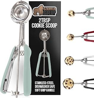 GORILLA GRIP BPA-Free 304 Stainless Steel Cookie Scoop, 2 TBSP Scooper #40, Soft Grip Handle, Easy Food Release, Create Even Portions, Multipurpose Kitchen Melon Baller, Meatball Spring Scoops, Mint