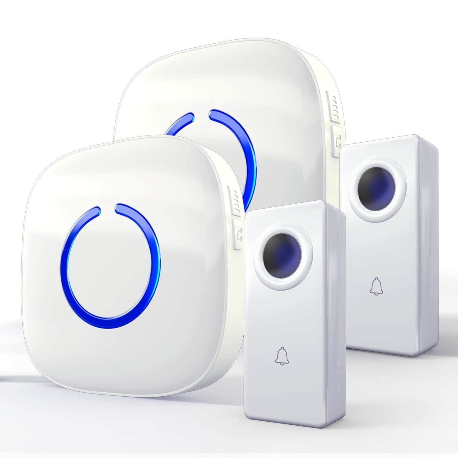 Crosspoint Expandable Wireless Doorbell Alert System, Multi-Unit Base Starter Kit Includes 2 Long Range Plug in Receivers and 2 100% Waterproof Transmitter Buttons, Model ECBase (White with UK Plug)