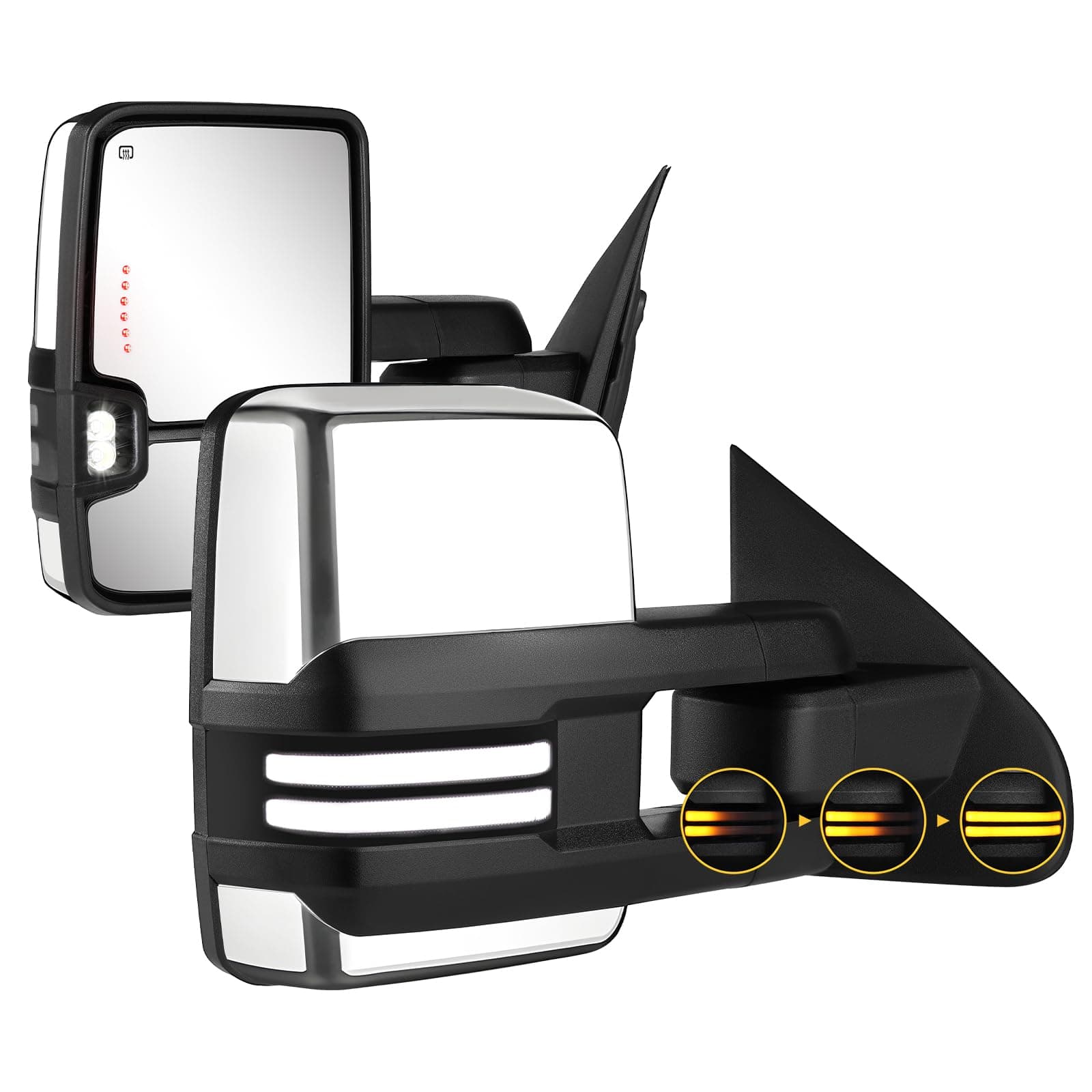 Towing Mirrors Chrome Switchback for 2014-2018 Chevy Silverado GMC Sierra with Power Glass Turn Signal Light Backup Lamp Heated Extendable Pair Set
