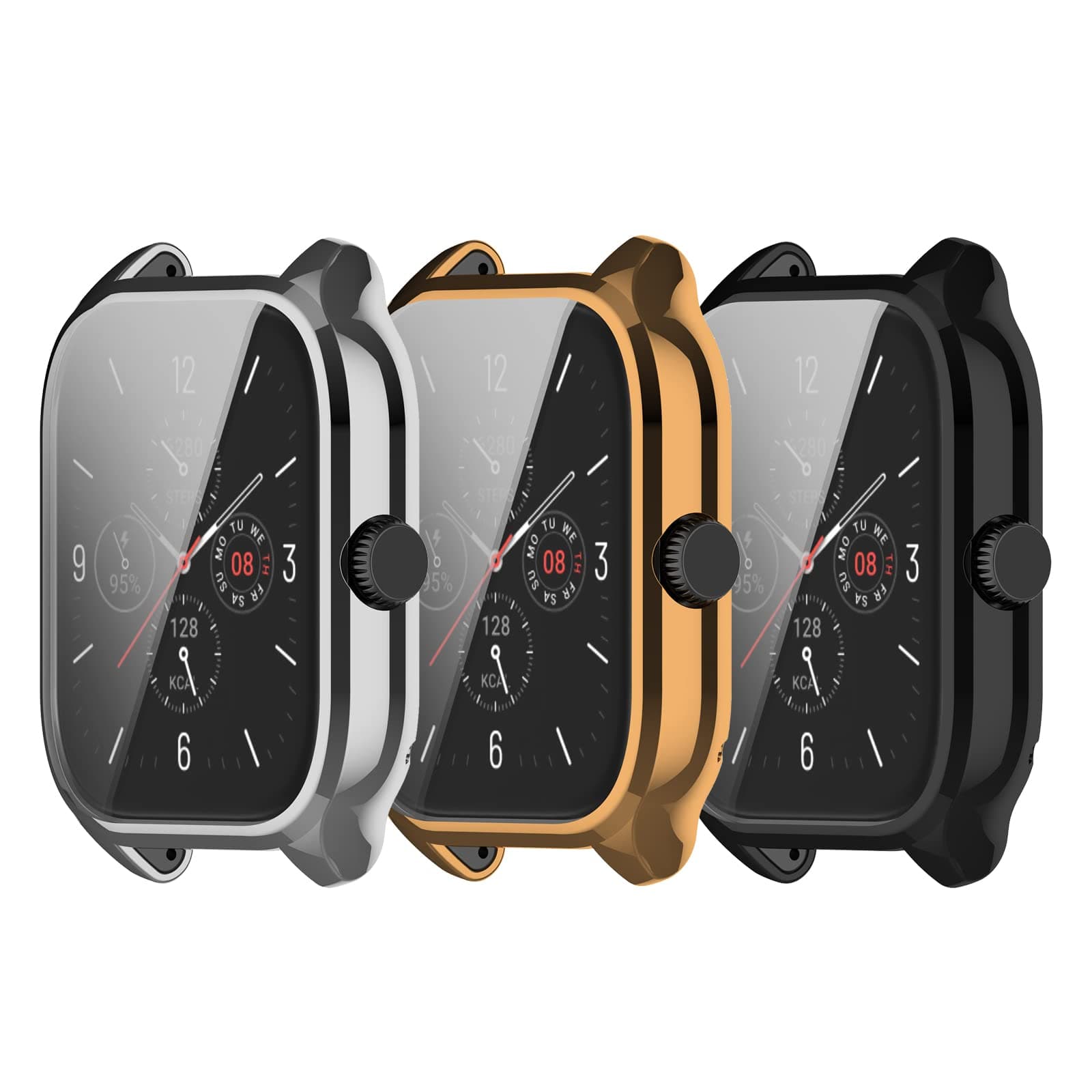 3Pack Compatible for Amazfit GTS 4 Case Screen Protector Cover, TPU Plated Full Coverage Screen Protector Case Bumper Shell Protective Cover for Amazfit GTS 4 (Silver/Rose Gold/Black)