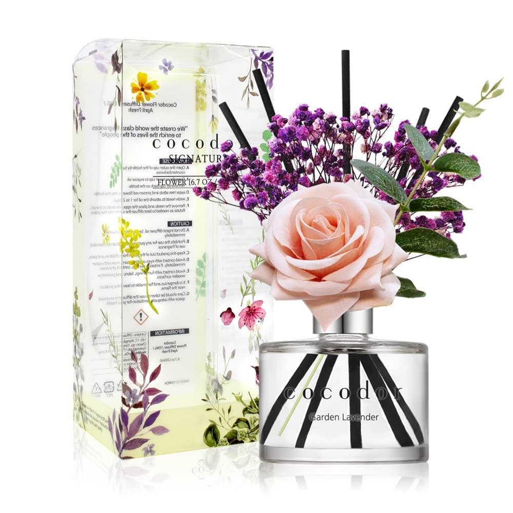 Cocodor Rose Flower Reed Diffuser 6.8 oz (200 ml), Garden Lavender, Room Fragrance