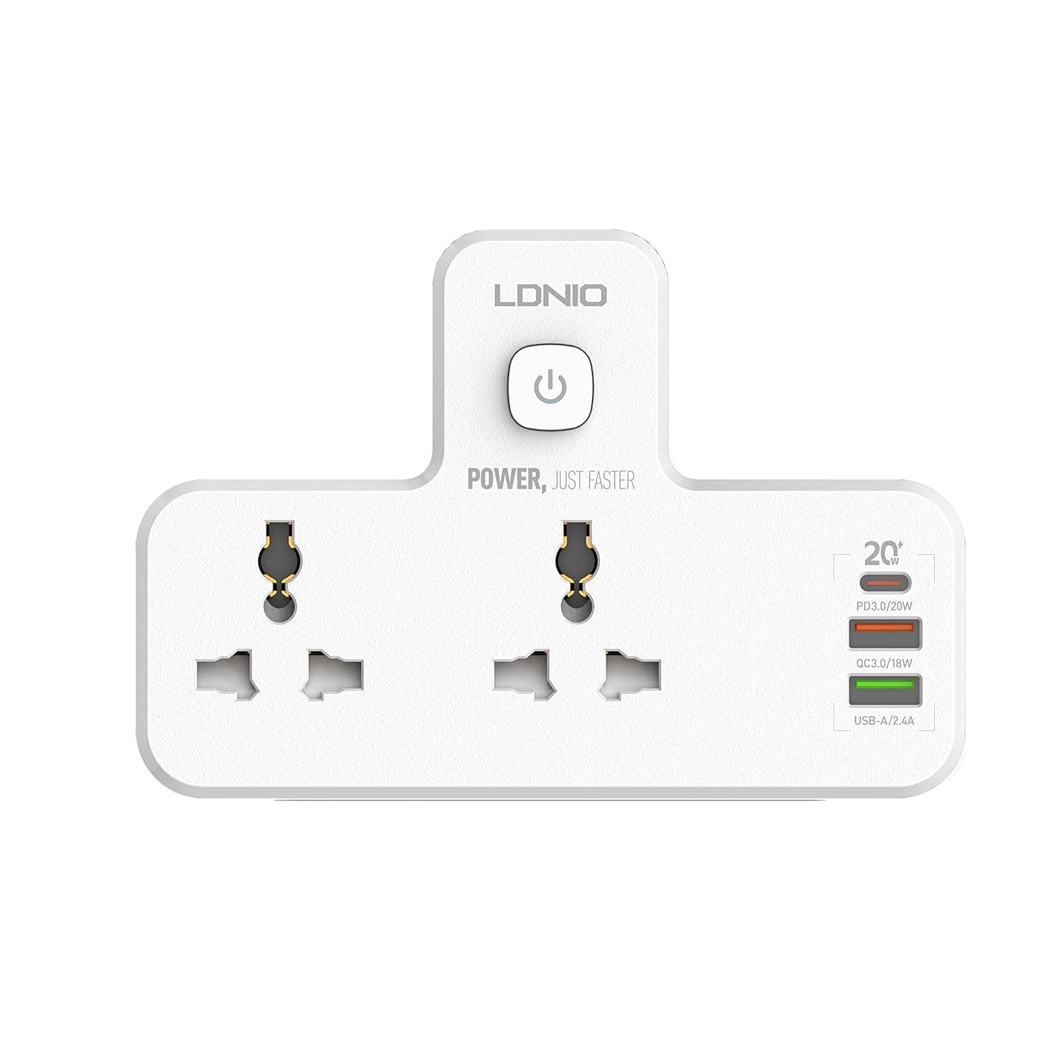 (1 year warranty) LDNIO Multi-Plug Power Extension Socket 20W Wall Plug Adapter With USB-C PD Quick Charge Universal Power Sockets With UK 3 Plug And Touch Control Light for Home/School/Office