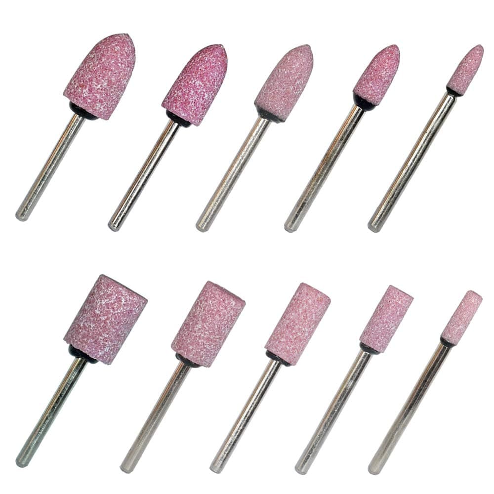 Abrasive Stone Mounted Points Grinding Head Wheel Bits Polishing Rotary Tool Bullet and Cylinder Shaped Pink 3mm Shank 4, 6, 8, 10, 12 mm Head Size