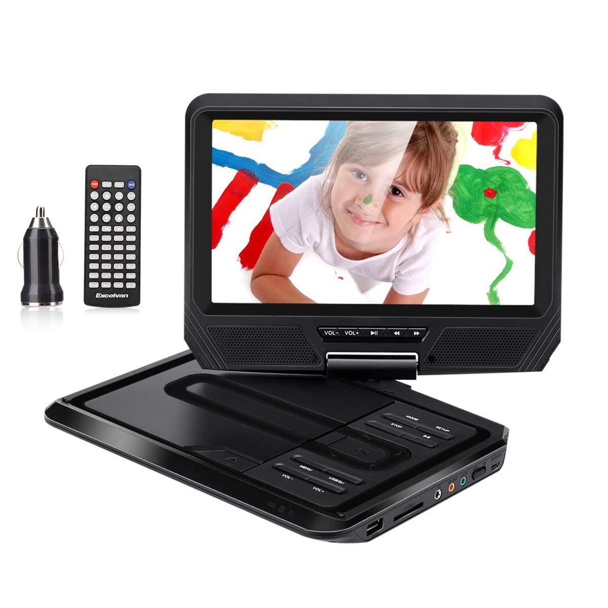 Excelvan Portable DVD Player 9.0" with 270° Swivel Screen Built-in Rechargeable Battery Support USB SD card TV CD Speaker Portatil DVD Player for Kids & Cars