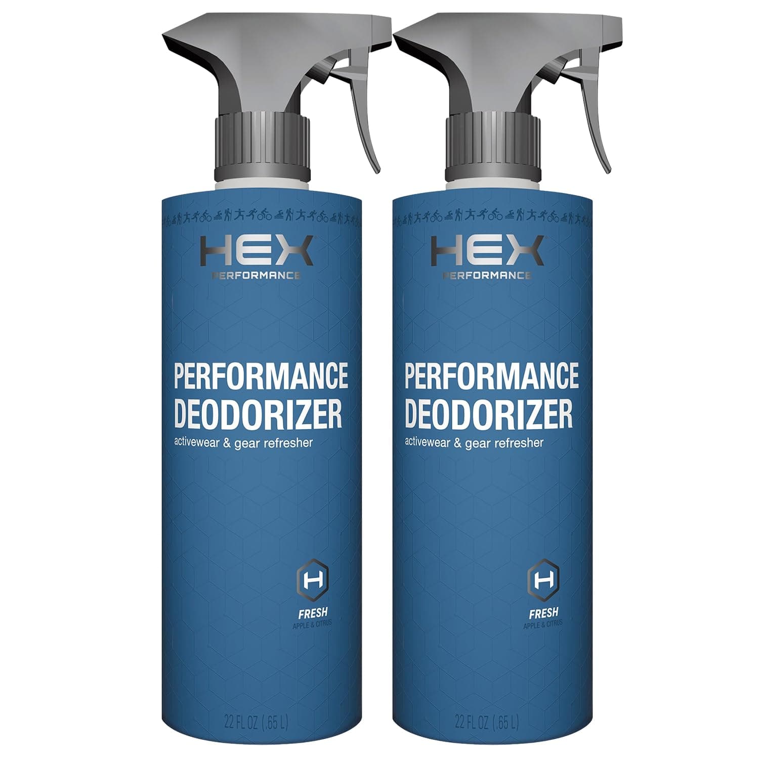 HEX Performance Deodorizing Spray, Fresh, 44oz (Pack of 2) - Awesome for Shoes, Gear, Activewear, Yoga Mats & Gym Equipment, Weighted Vests, Carpet, Pets, Odor Eliminator & Fabric Refresher Spray