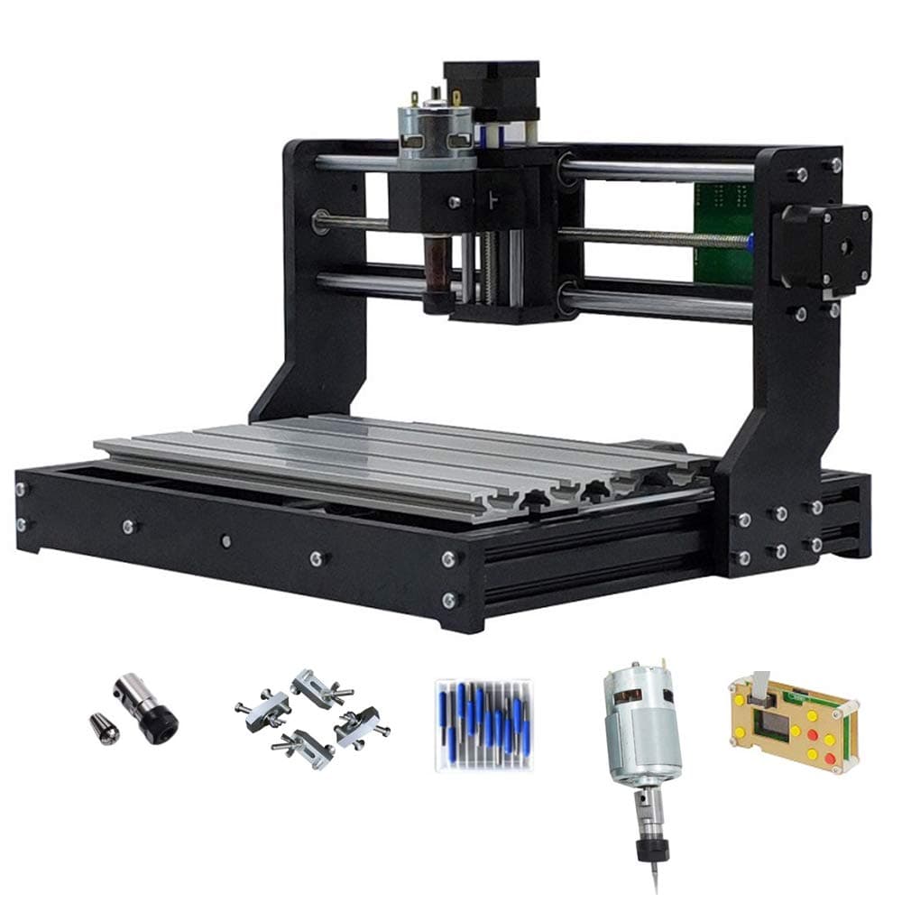 Purewords CNC 3018 PRO Router | Offline Controller GRBL Control, 3X Engraving Machine for Non-metal Material | PCB Wood Plastics Plywood | 10 Pcs 3.175mm Carbide End Mill Engraving Bit Sets, 4pcs Clamps, ER11 collet
