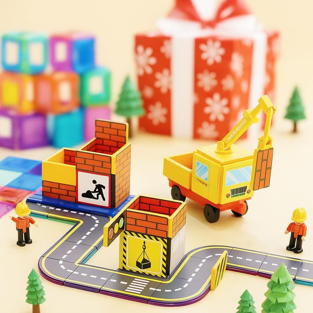 Road Magnetic Tiles Construction Builder Magnet Building Blocks - Double Side...