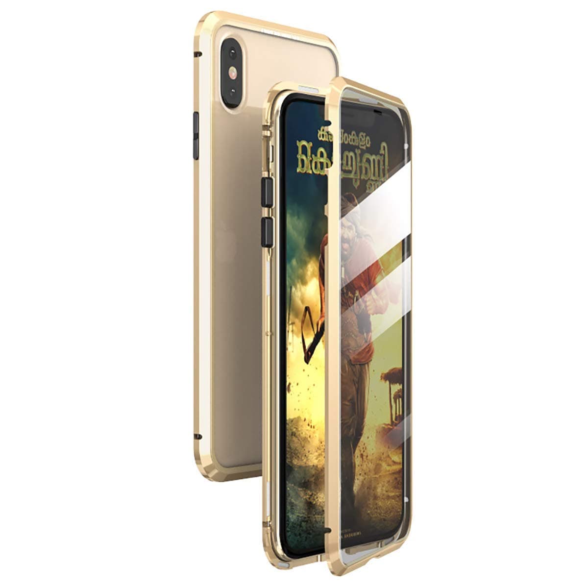 JoyCube For iPhone Xs MAX Case [360°Full Body Cover],Magnetic Adsorption Bumper With Built-in Screen Protector [Front and Back Of Clear Touchable HD Tempered Glass] Ultra Thin Metal Protection(Gold)