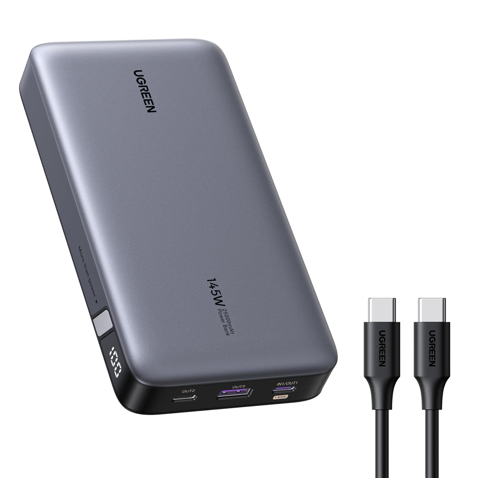 Power Bank 25000mAh 145W Laptop Portable Charger with 3-Port Output USB C Fast Charging, Smart Digital Display Battery Pack for iPhone 17 Series, Samsung S25U, MacBook, Dell, iPad, AirPods etc