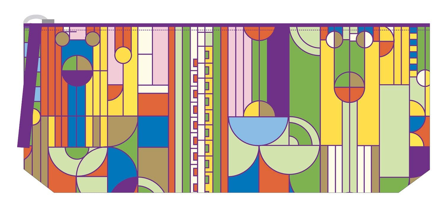 Frank Lloyd Wright Saguaro Cactus and Forms Handmade Embroidered Pencil Pouch