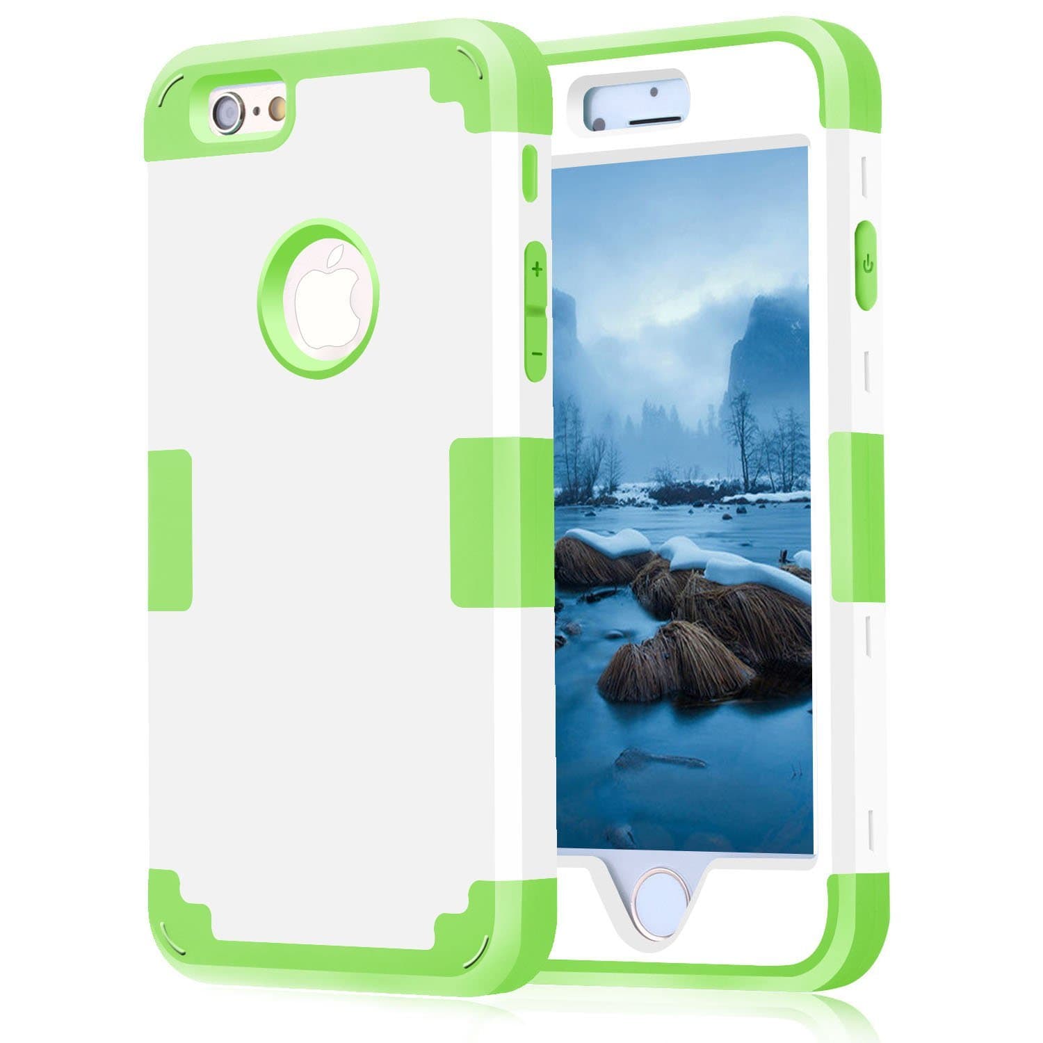 iPhone 6S Plus Case, iPhone 6 Plus Case,CNCASE Bumper Cover 3 in 1 Shield Soft TPU Hard PC Heavy Duty Hybrid Shockproof Anti-scratch Impacts Protective for iPhone 6 Plus(5.5 inch) - White/Green