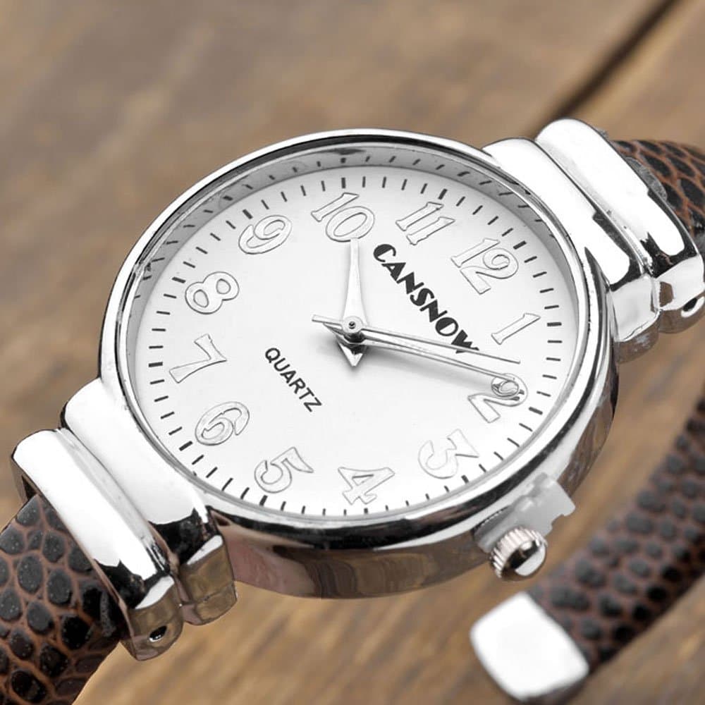 Top Plaza Fashion Women's Bangle Cuff Bracelet Analog Watch - Coffee