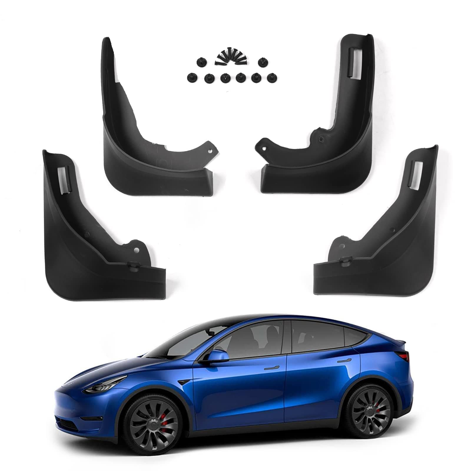 DELFINO Mud Flaps Splash Guards Fender, Front Rear Mudguard Kit Auto Fender Mudflaps with Screws Full Protection Customized No Need to Drill Holes Fit for Tesla Model Y Set of 4 (Matte Black)