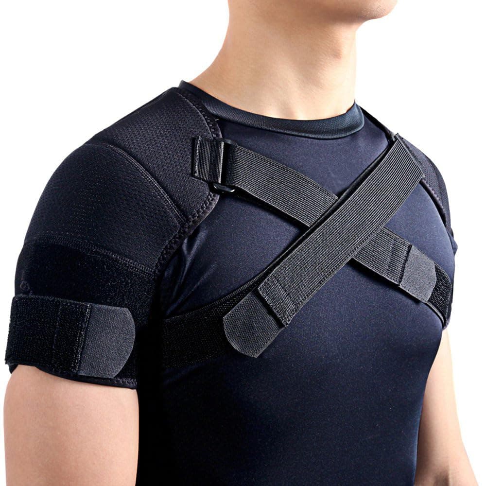 Kuangmi Double Shoulder Support Brace Strap Wrap Neoprene Protector,L