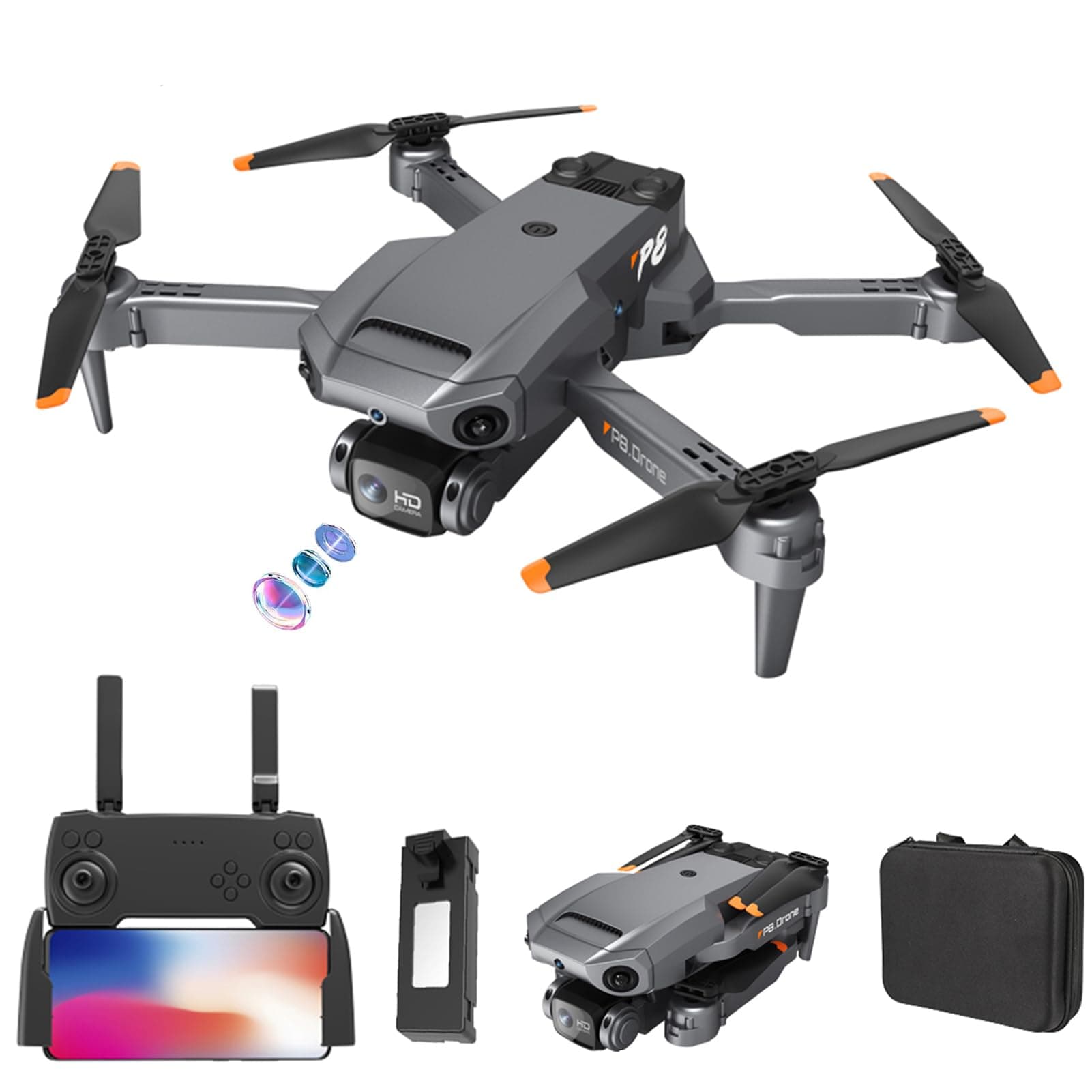 GoolRC Drone, Drone with Dual 4k RC Quadcopter 4 Sided Obstacle Avoidance Waypoint Flight Gesture Control with ESC Lens Camera Drone Storage Bag Package