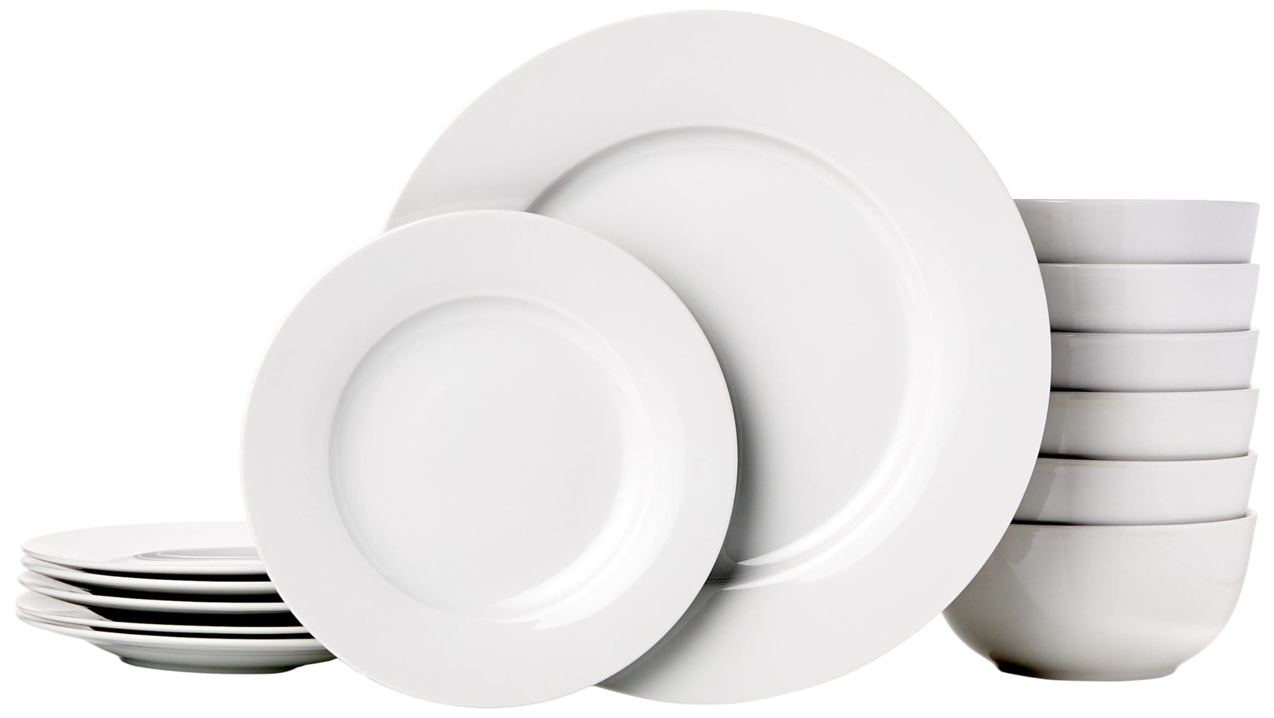Porcelain Dinnerware Set, Microwave and Dishwasher Safe, Service for 6, 18-Piece, Plates, Bowls, White