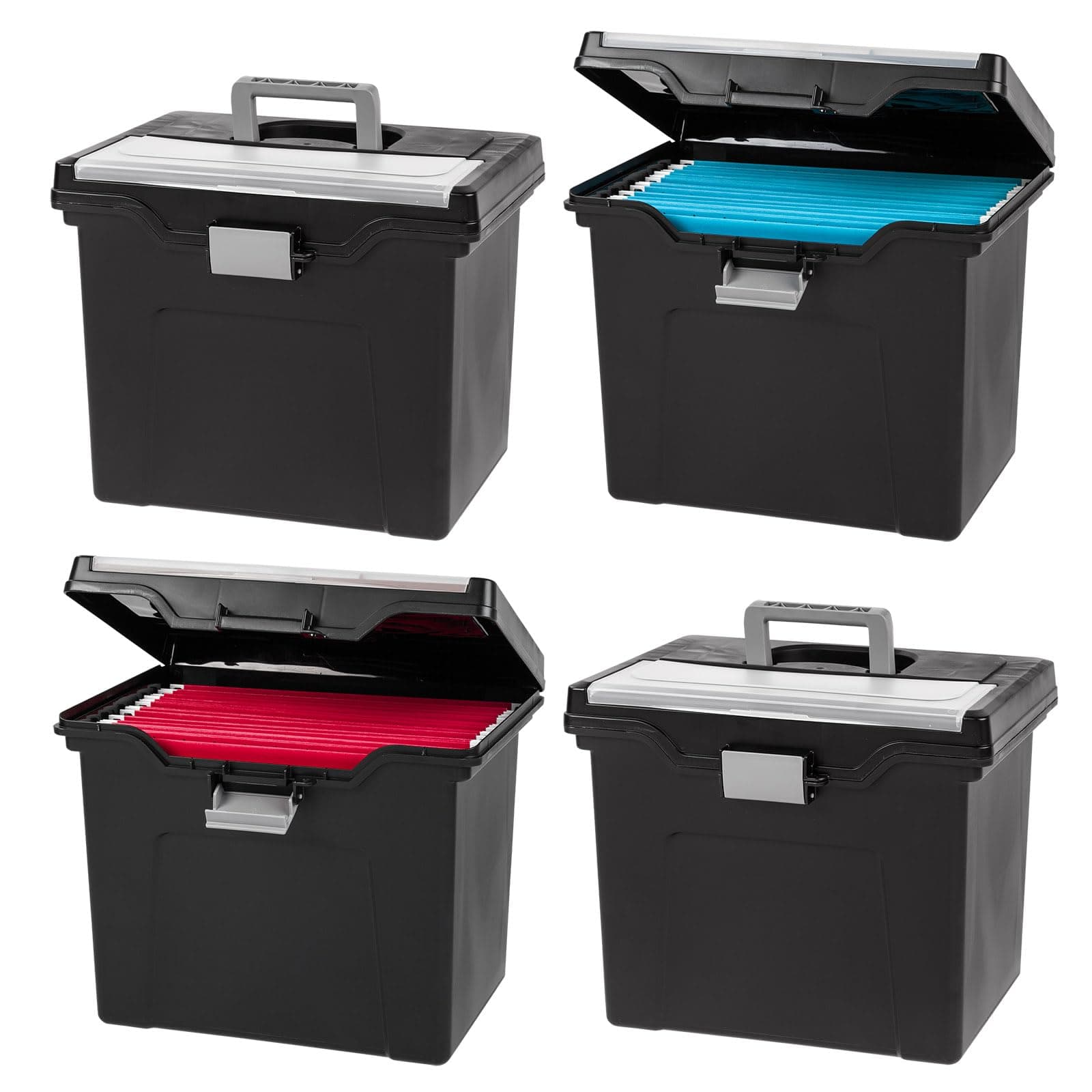 Iris Letter Size Portable File Box, Organizer Lid, 4 Pack, Black