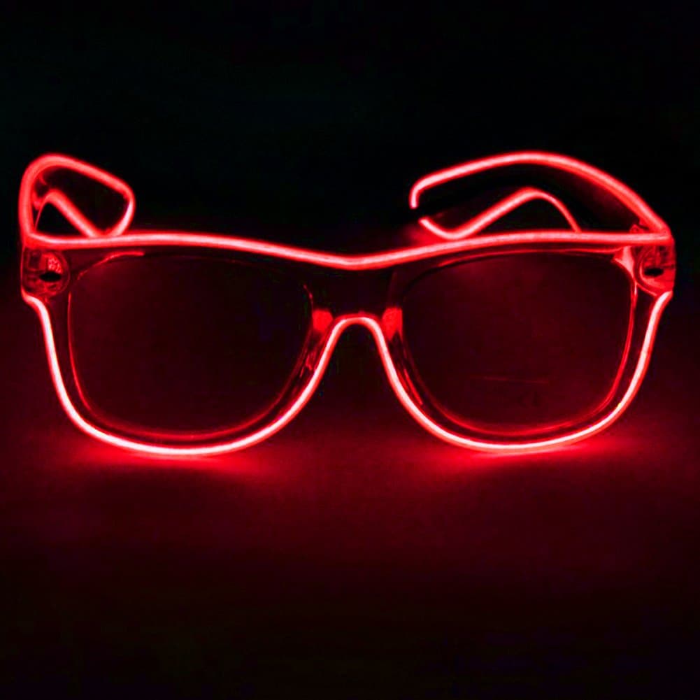 TILO LED Rave Sunglasses White Multicolor Frame EL Wire Glow Colorful Flashing Safety Light up Glasses for Festivals DJ Bright Light (Red)