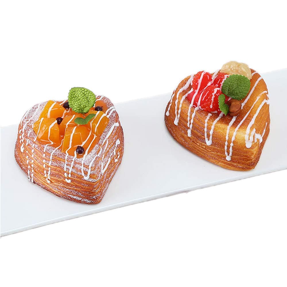 Nice purchase 2pcs Artificial Food Bread Tart Pie Dessert Simulation Model Fake Cake Mousse Fruit Bakery Photography Props Decor (Heart Shape)