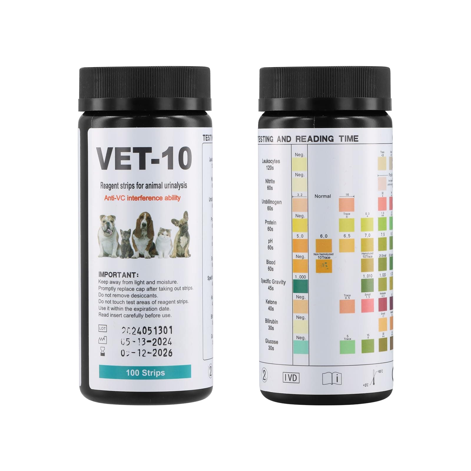 100pcs Pet Urine Test Strips 10 Parameter Urine Dipsticks Test Paper Fast Ketones Level Monitor Test Professional Animal Urinalysis Reagent Strips