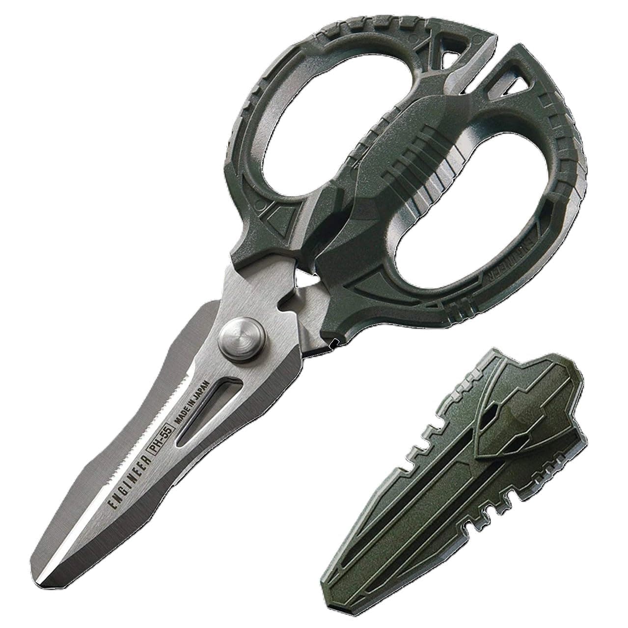 ENGINEER 6.3" Heavy Duty Multipurpose Scissors 4-in-1 Combination Blades. Made in Japan. Cuts Carpet, Leather, Copper Wire, Insulated Cable, Cords, Rope & More. PH-55