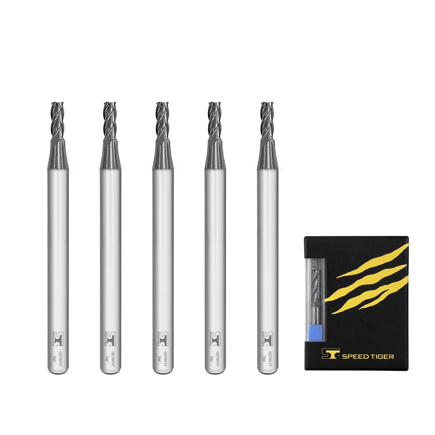 SPEED TIGER Micrograin Carbide Square End Mill - 4 Flute - ISE7/64"4T (5 Pieces, 7/64") - for Drilling Alloy Steels, Hardened Steel, Metal & More – Drill Bits Sets for DIYers & Professionals