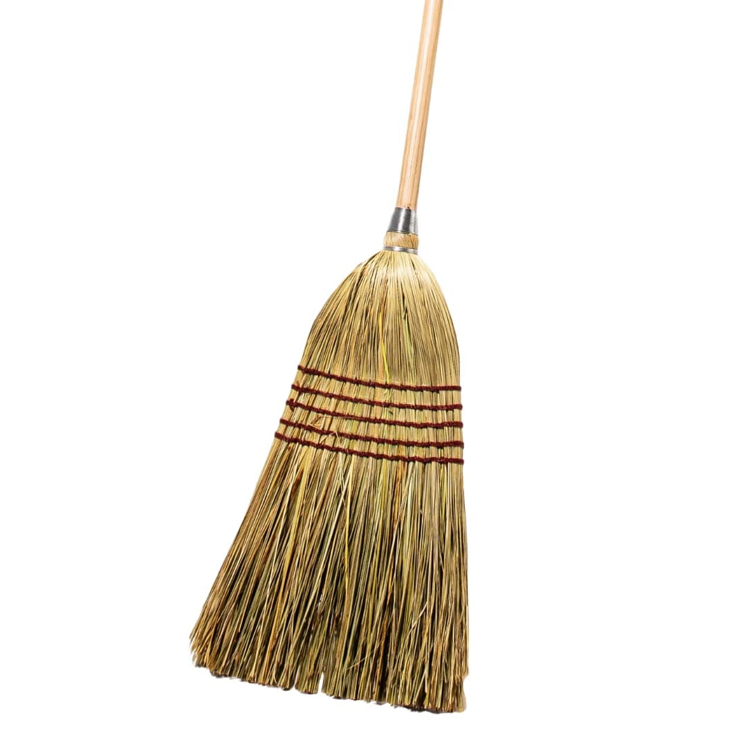 Tidy Tools Corn Broom with Wood Handle Light Duty, Indoor Outdoor Broom 5 Stitches, 54'' Overall Length, 7/8'' Wood Handle, and 9'' Broom Head Width