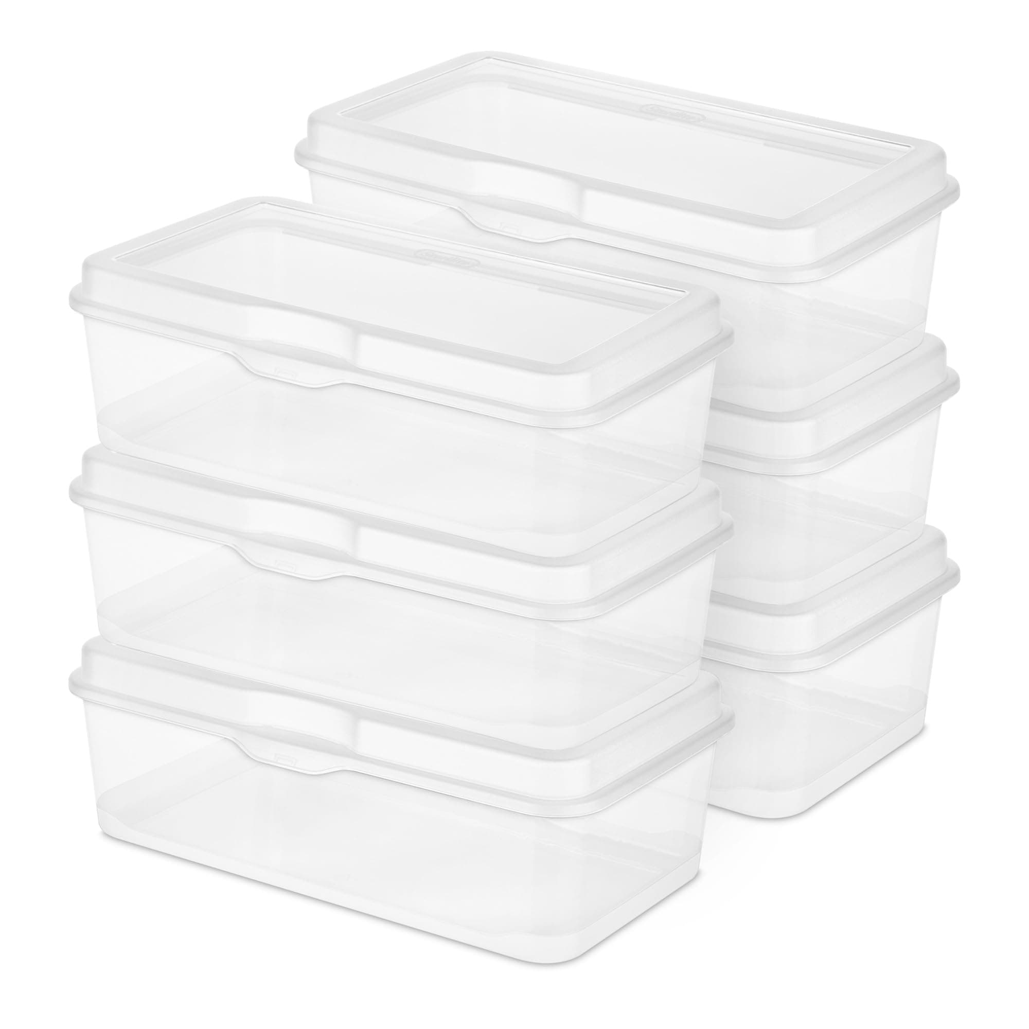 Sterilite 6-Pack Rectangular Large FlipTop, Clear Plastic Storage Box with Hinged Lid - Stackable Multipurpose Organizer for Art and Craft Supplies, Accessories, Photos & CDs, Home or Office Use