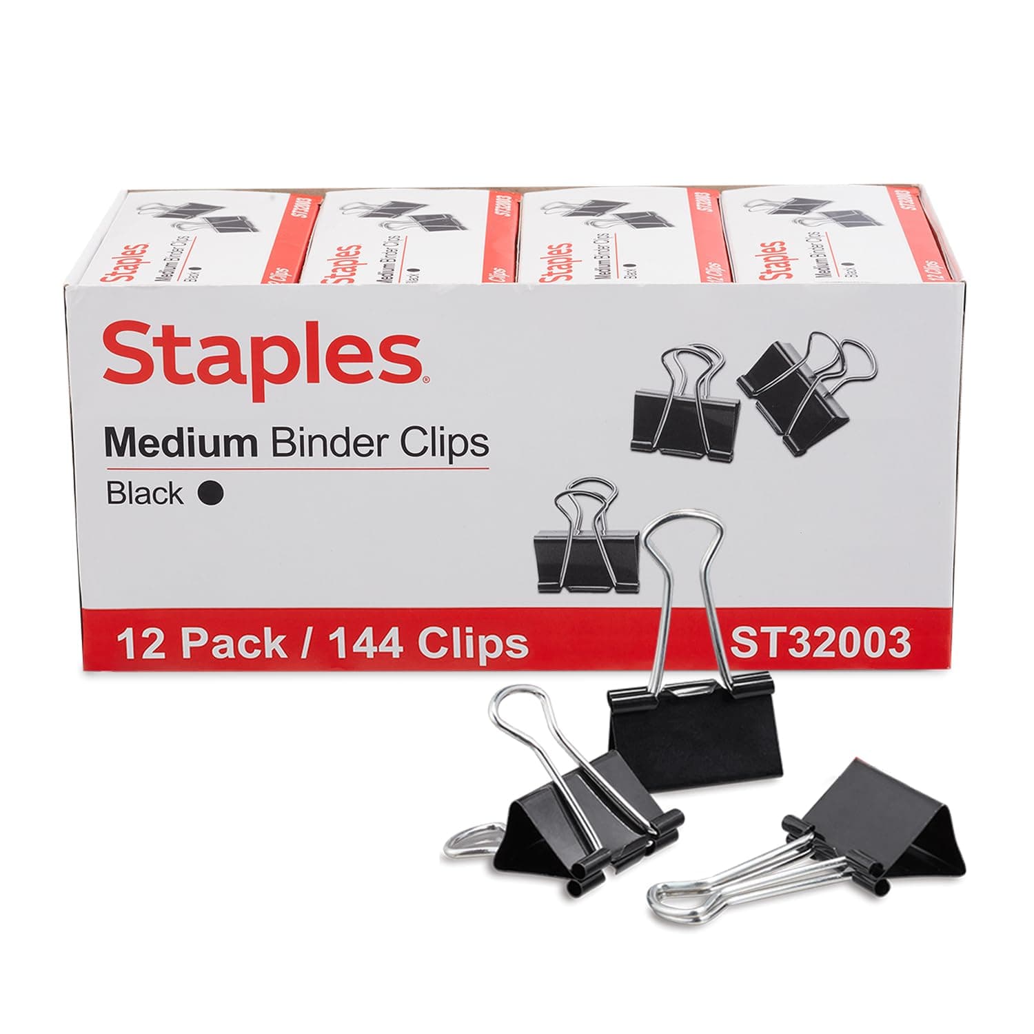 Staples Medium Binder Clips, 0.63" Capacity, Black, 144 Clips/Pack (ST32003)