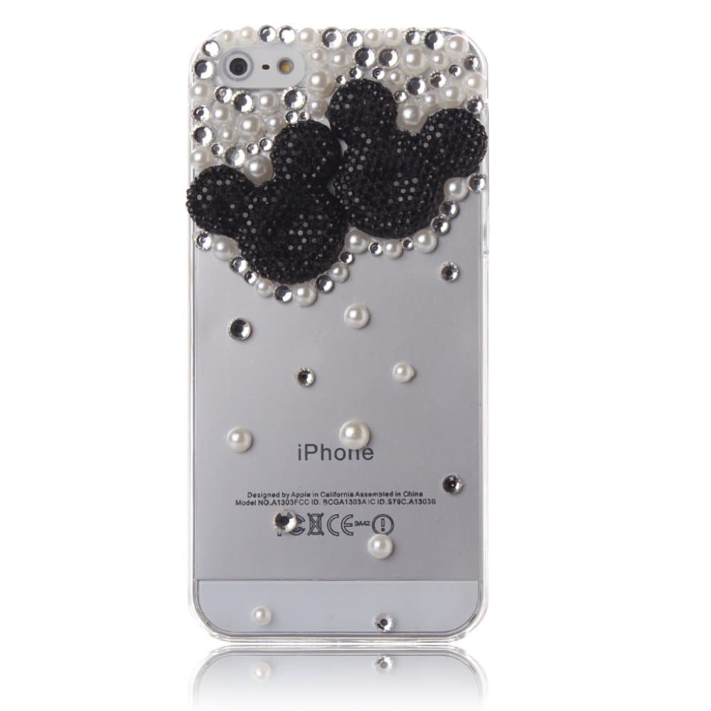 iPhone 6 Case FiveLimit(TM) Luxury 3D Bling Pearl Mouse Design Diamond Case Cover For Apple iPhone 6 [4.7] (Package includes: 1 X Screen Protector) (Black)