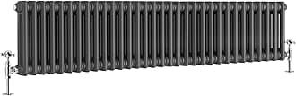 Warmehaus - Traditional Cast Iron Style Anthracite Double Column Horizontal Radiator 300 x 1460mm - Perfect for Bathrooms, Kitchen, Living Room