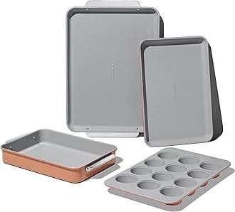 Caraway Nonstick Ceramic Bakeware Set (5 Pieces) - Baking Sheets, Assorted Baking Pans, Cooling Rack, & Storage - Aluminized Steel Body - Non Toxic, PTFE & PFOA Free - Perracotta