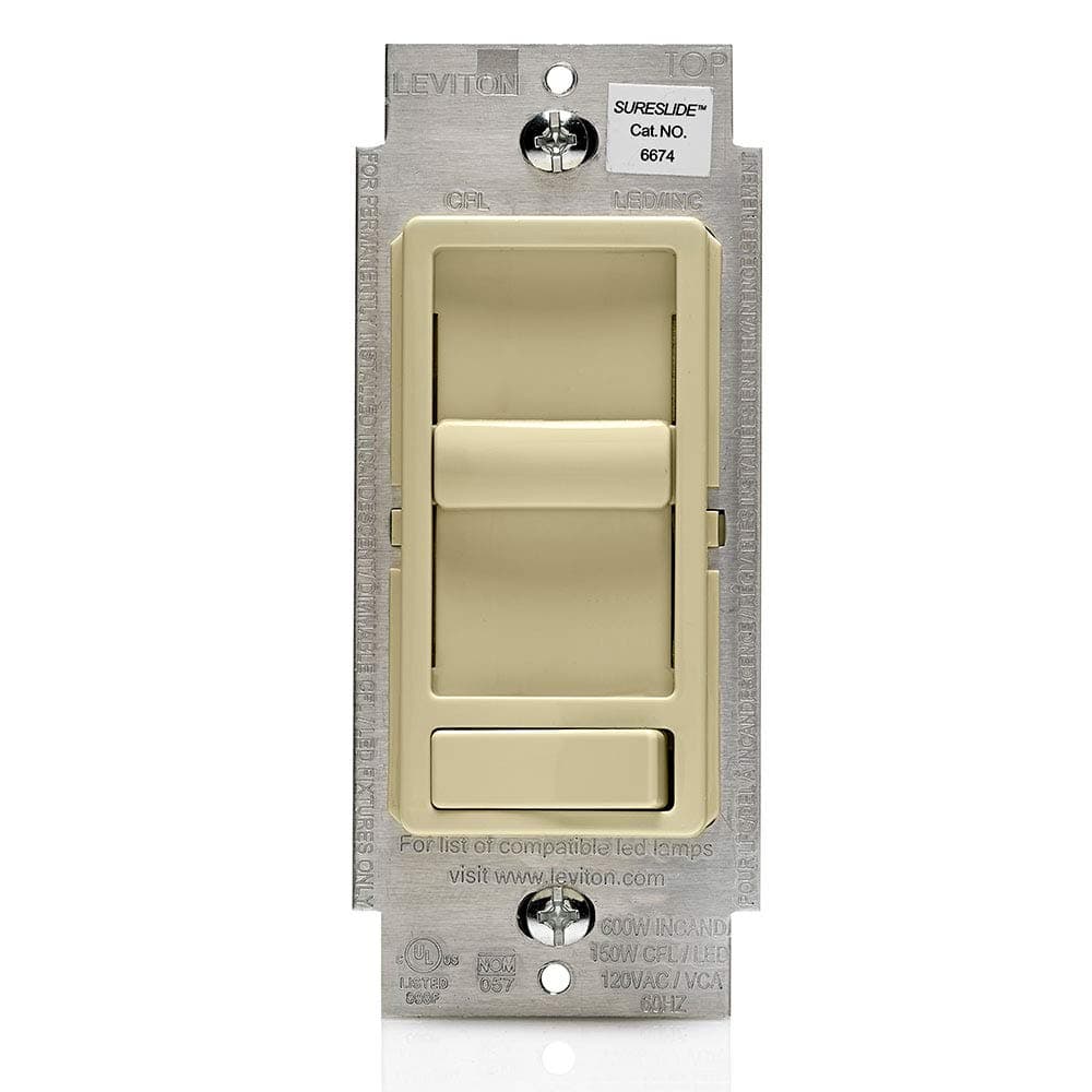 Leviton SureSlide Dimmer Switch for Dimmable LED, Halogen and Incandescent Bulbs, 6674-P0I, Ivory