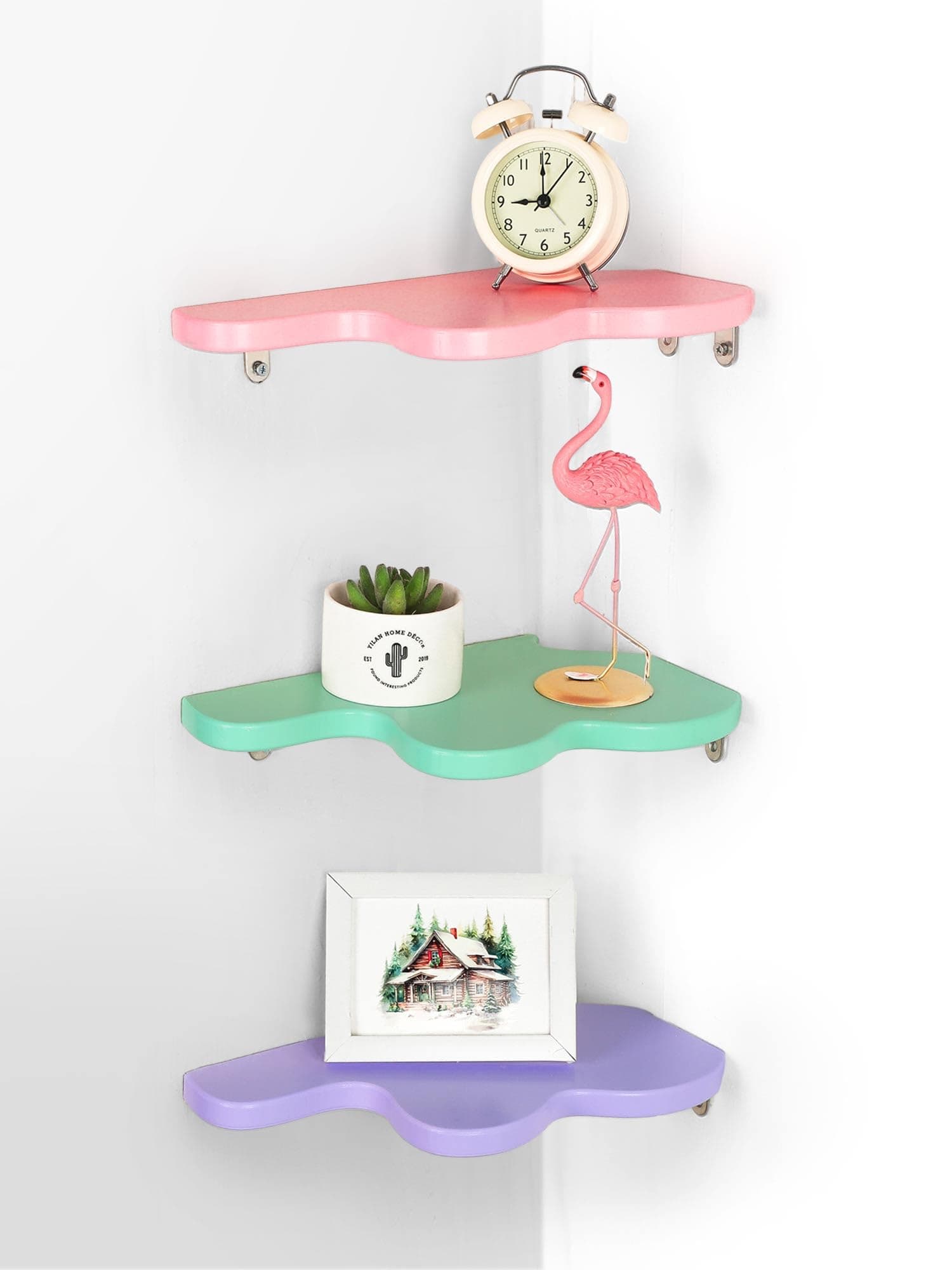 Menkxi 3 Pcs Cute Wavy Corner Floating Shelves Cloud Corner Floating Shelves with Cord Hole Wall Danish Pastel Corner Shelf Stand for Bedroom Bathroom Living Room Funky Aesthetic Preppy Room Decor