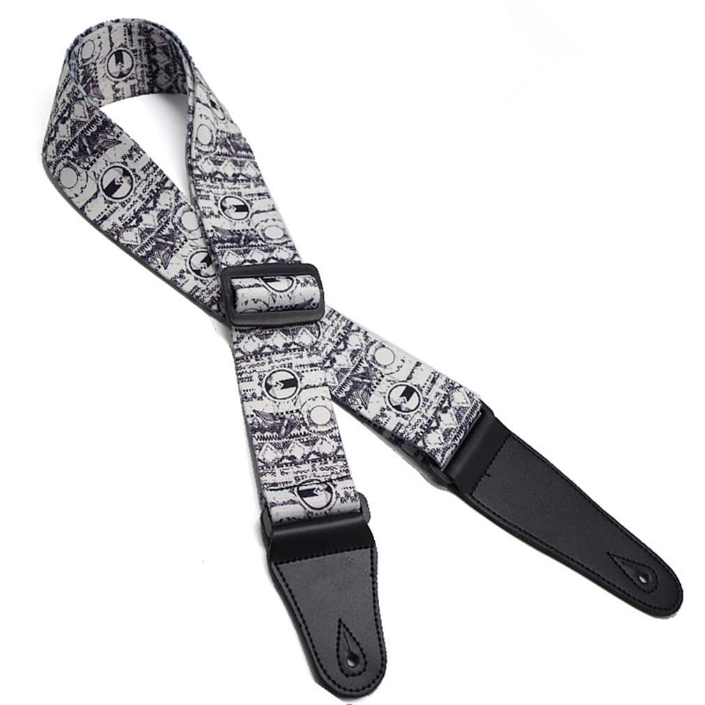 Thick Guitar Strap Black White Style with Leather Ends Adjustable Strap for Acoustic Guitar Electric Bass Guitar Black&White