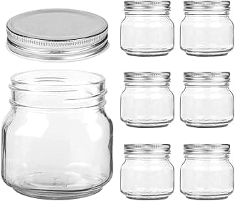 Mason Jars Regular Mouth - 8 oz Clear Glass Jars with Silver Metal Lids for Sealing, Food Storage, Overnight Oats, Jelly, Dry Food, Jam,DIY Magnetic Spice Jars, 6 Pack