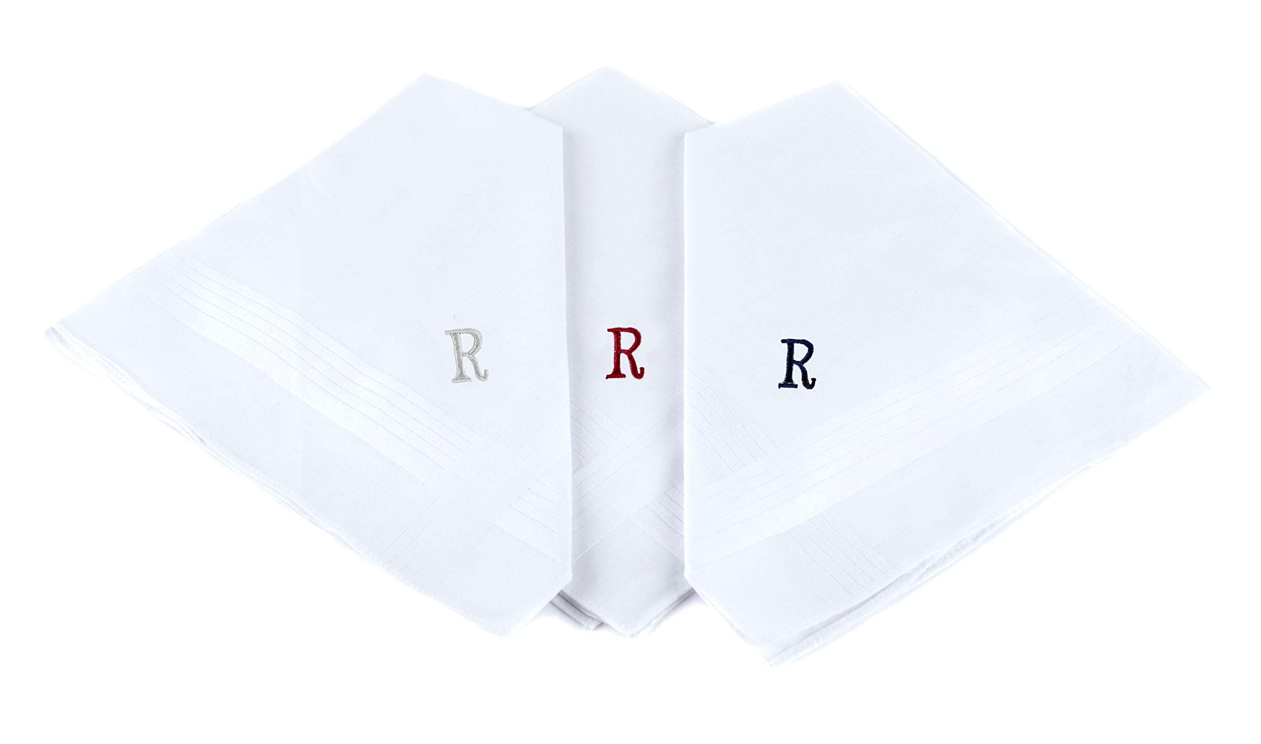 Initial Handkerchief for Men, Monogrammed Boxed 3 Piece Set,100% Cotton